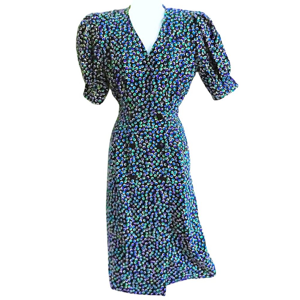 SiLK Adrianna Papell Dress Pure Silk Wrap Puff Sleeves Double Breasted Belted S